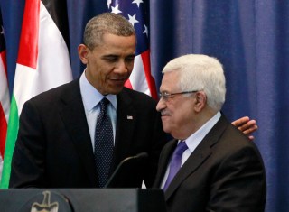 U.S. President Obama participates in joint news conference with Palestinian President Mahmoud Abbas at Muqata Presidential Compound in Ramallah